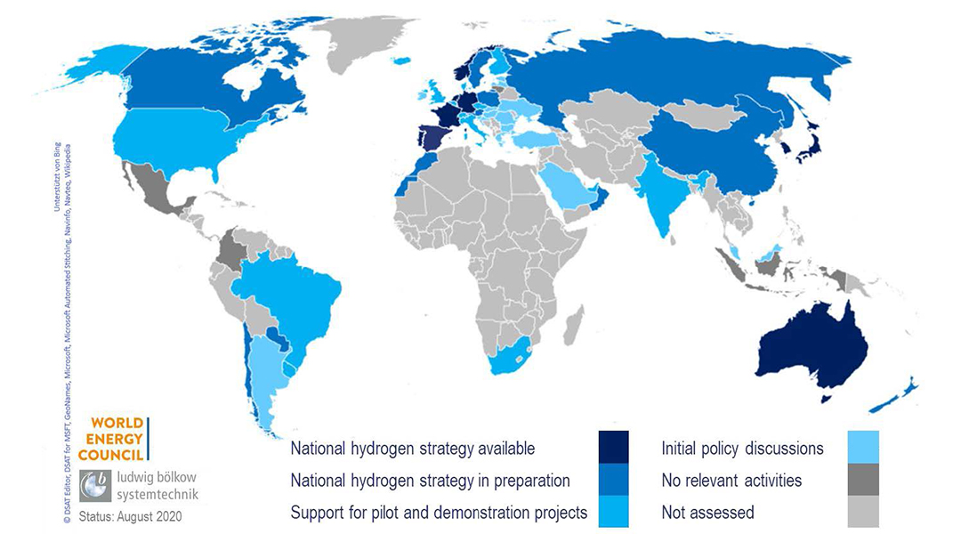 Internationale Wasserstoffstrategien Weltkarte